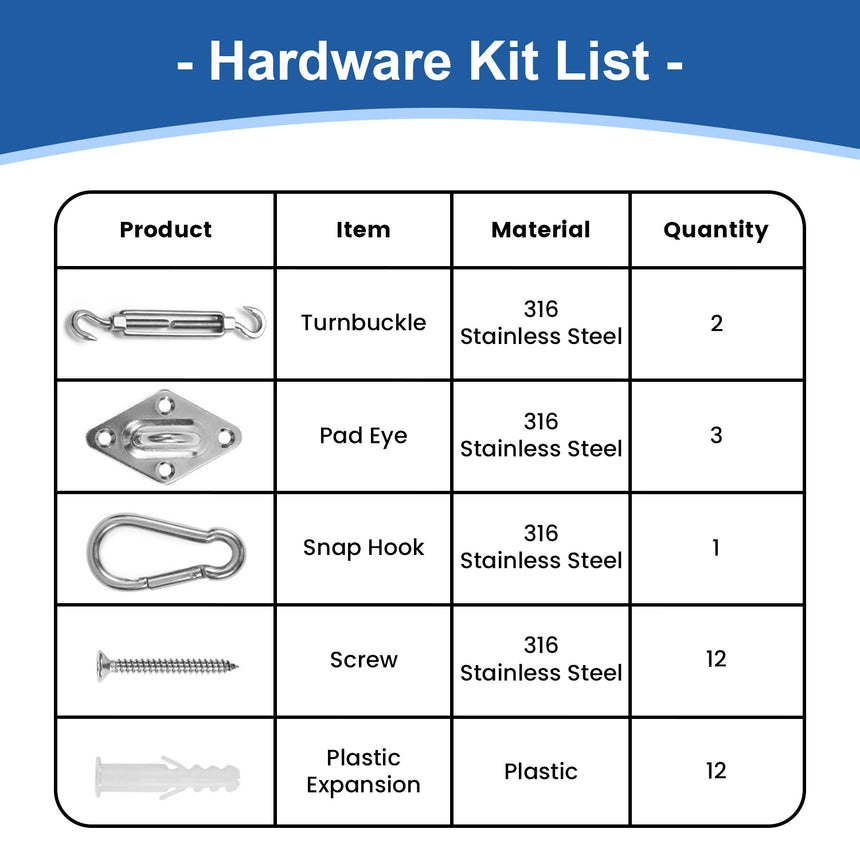 Hardware Kit for Triangle Shade Sail