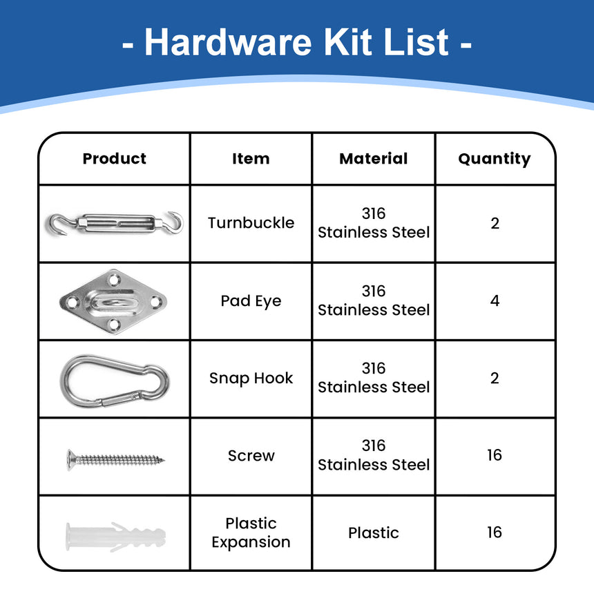 Hardware Kit for Rectangle Shade Sail