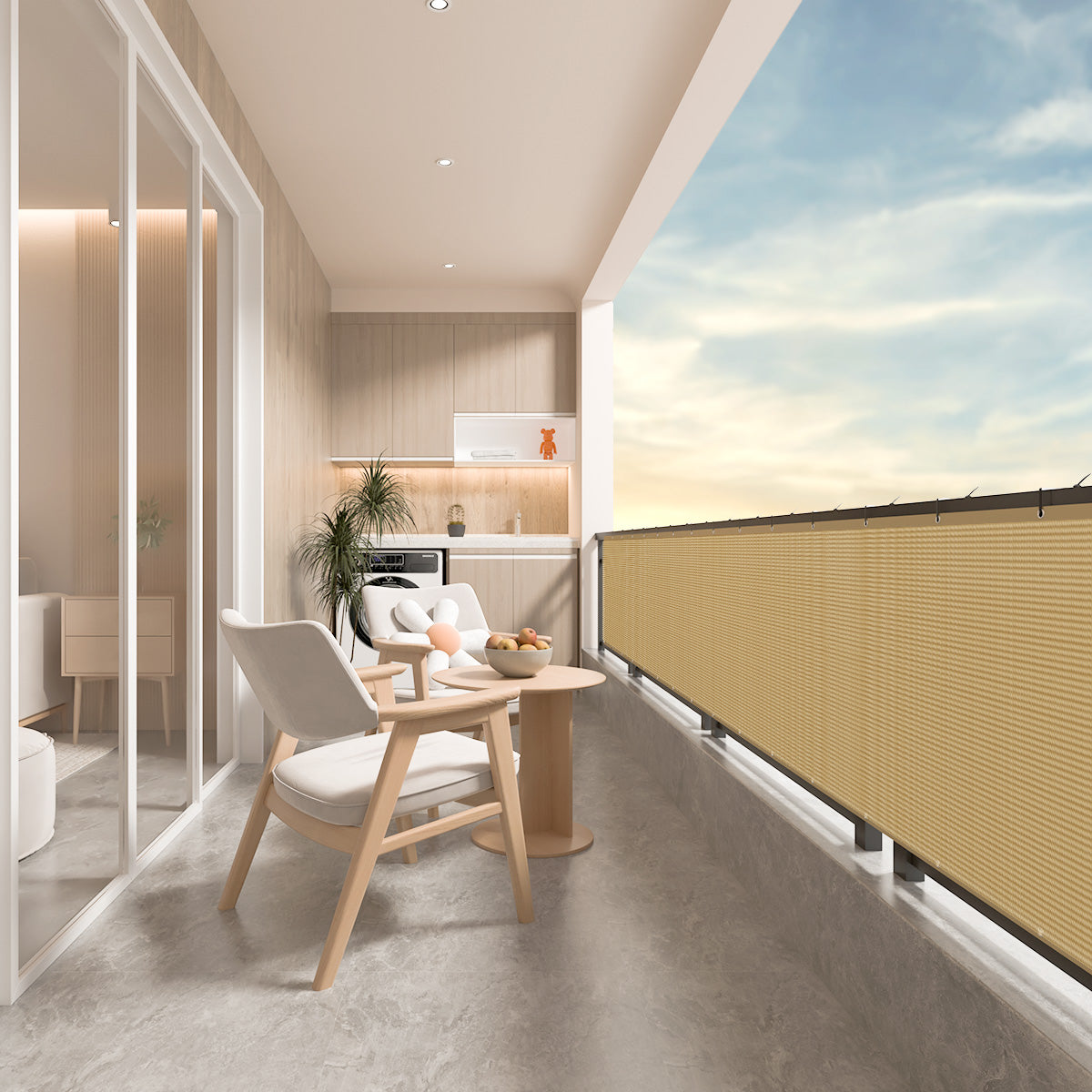 Balkon Sichtschutz Von HaiTaoSy – UV-Schutz, Blickdicht, Einfach Ohne Bohren Montieren, 90x1250 Cm, Beige